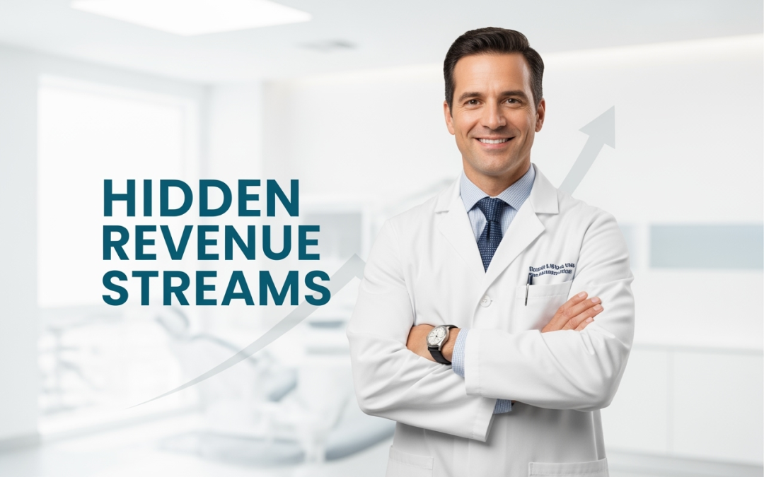 rofessional dentist in white coat with revenue growth graphics representing hidden dental practice revenue streams